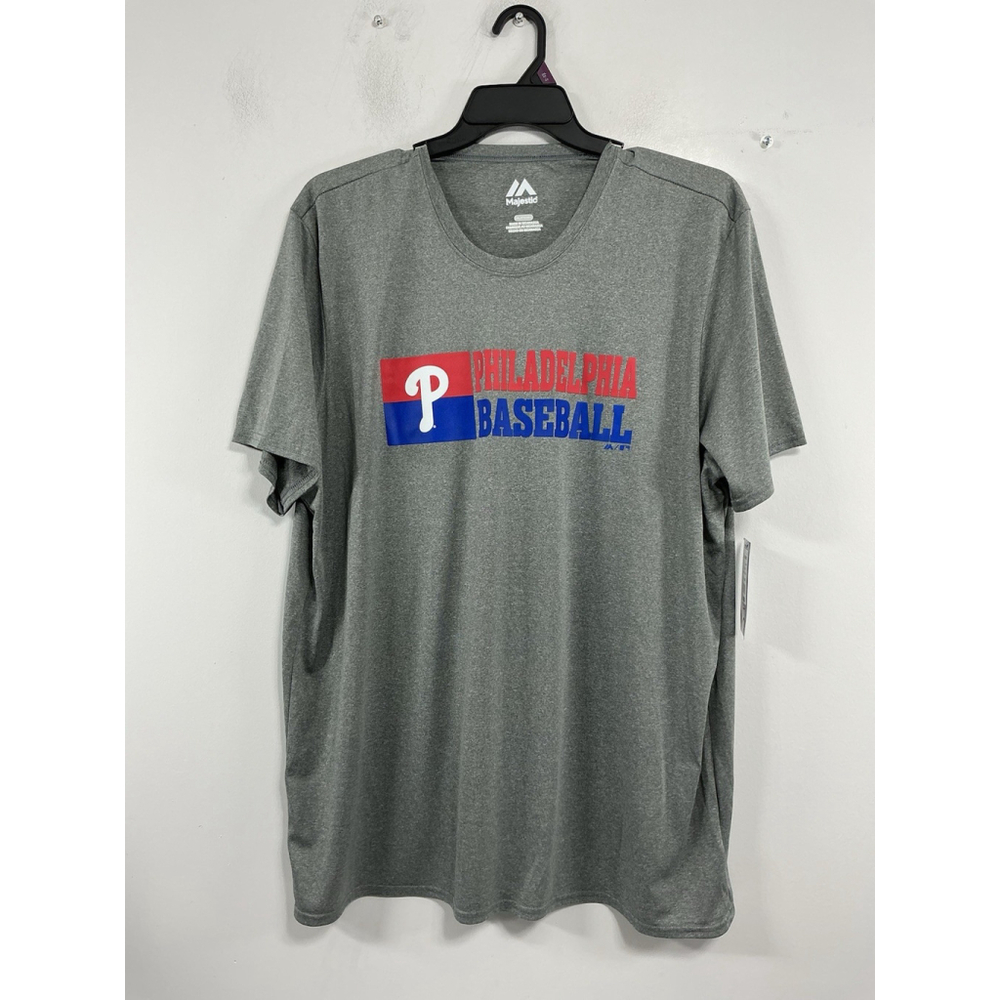 Majestic Gray Philadelphia Baseball Tee with Red & Blue Logo